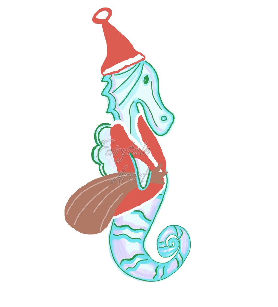 Christmas Holiday Santa Seahorse art