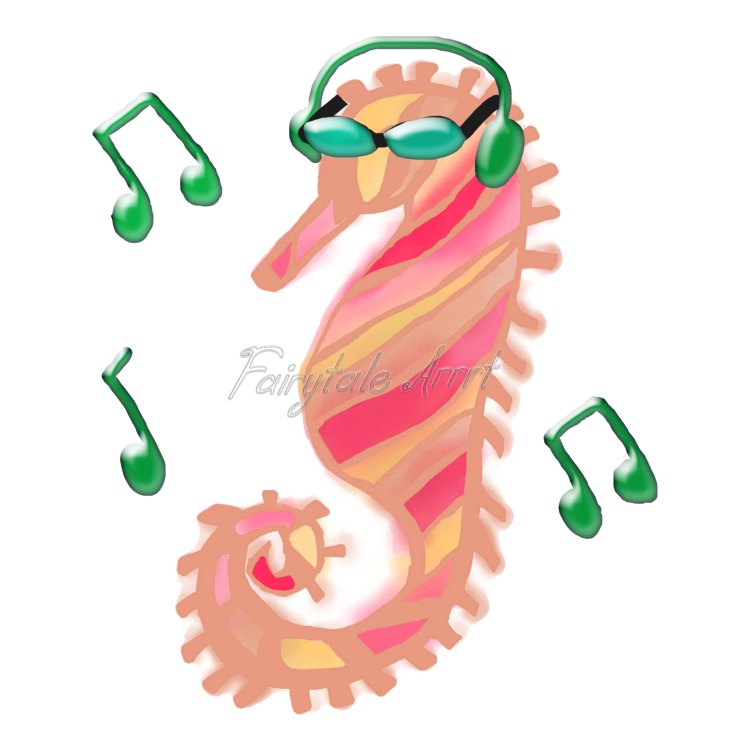 seahorse with headphones art