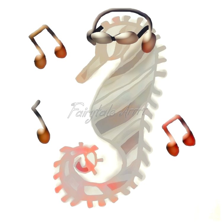 seahorse listening to music art