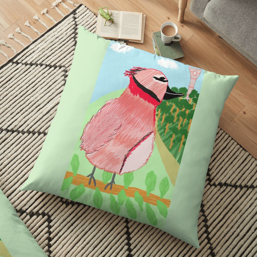 red bird tower floor pillow