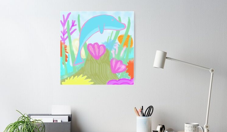 dolphin coral reef wall art