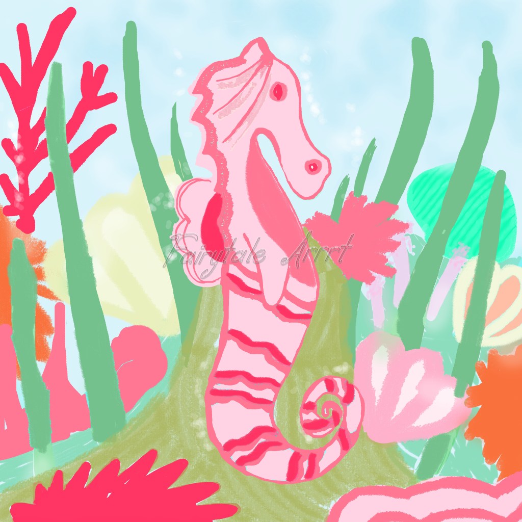 pink seahorse in the coral reef