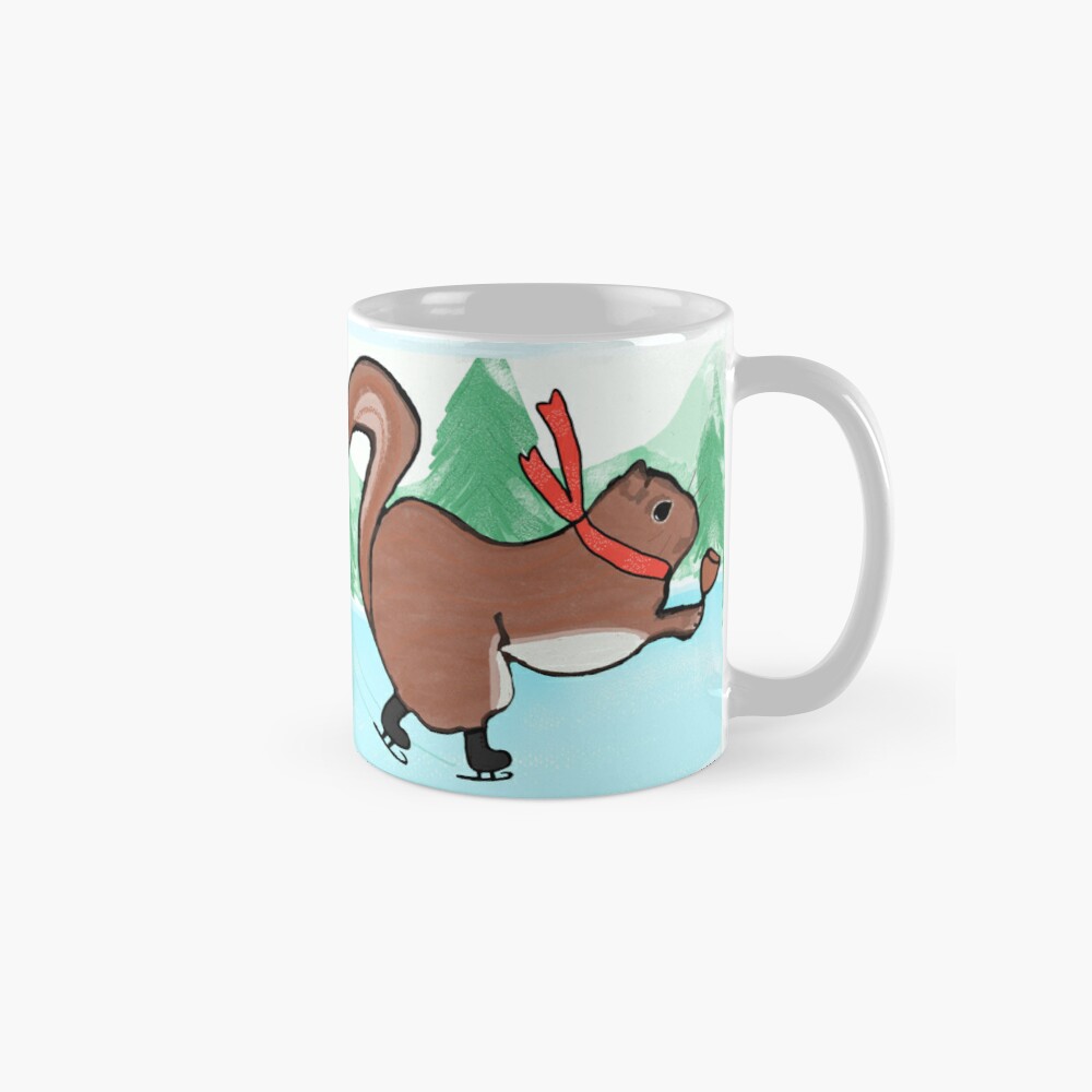 squirrel ice skating in winter mug