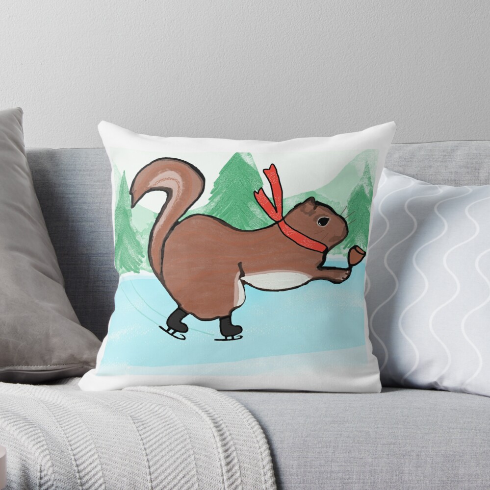 Chipmunk skating throw pillow